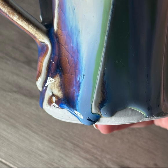 VINTAGE PHIL MAYHEW Blue Green Hand Thrown Drip Glaze Twist Pottery Coffee Mug - Picture 14 of 15
